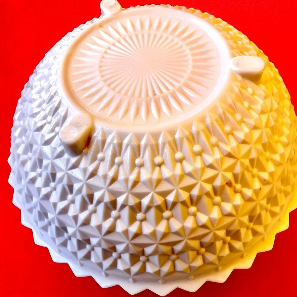Vintage 50's Pink Milk Glass Bowl Jeannette Buttons & Bows Pattern Large Footed